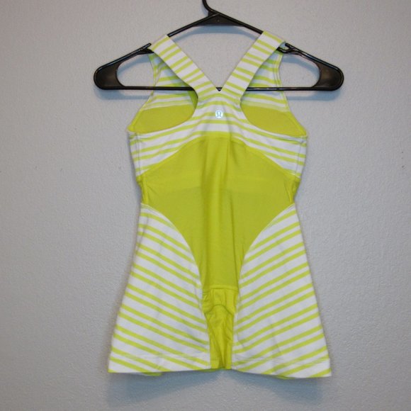 Lululemon Deep V Tank Top Stretch Back Pocket Yellow Striped Shelf Bra S… - Picture 6 of 7